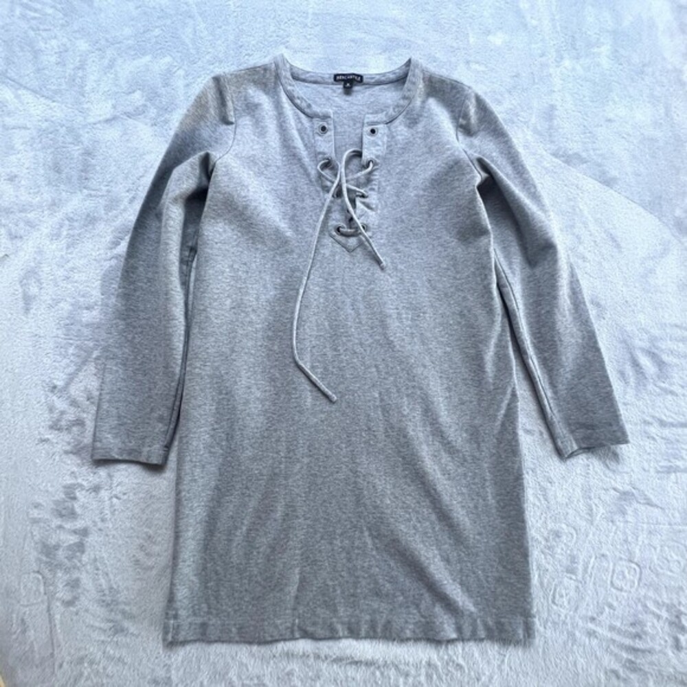 J.Crew Mercantile Dress Womens M Light Gray Sweater Style Lace Up Long‎ Sleeve